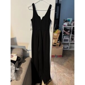 Mi Ami Womens Black Sleeveless Wide Leg Jumpsuit V-Neck Size S Evening Formal